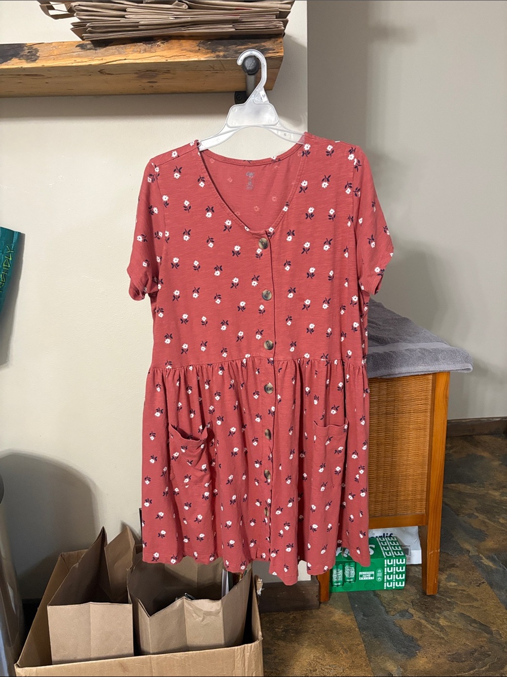 dip Rust Pink Floral Button-Front Midi Dress